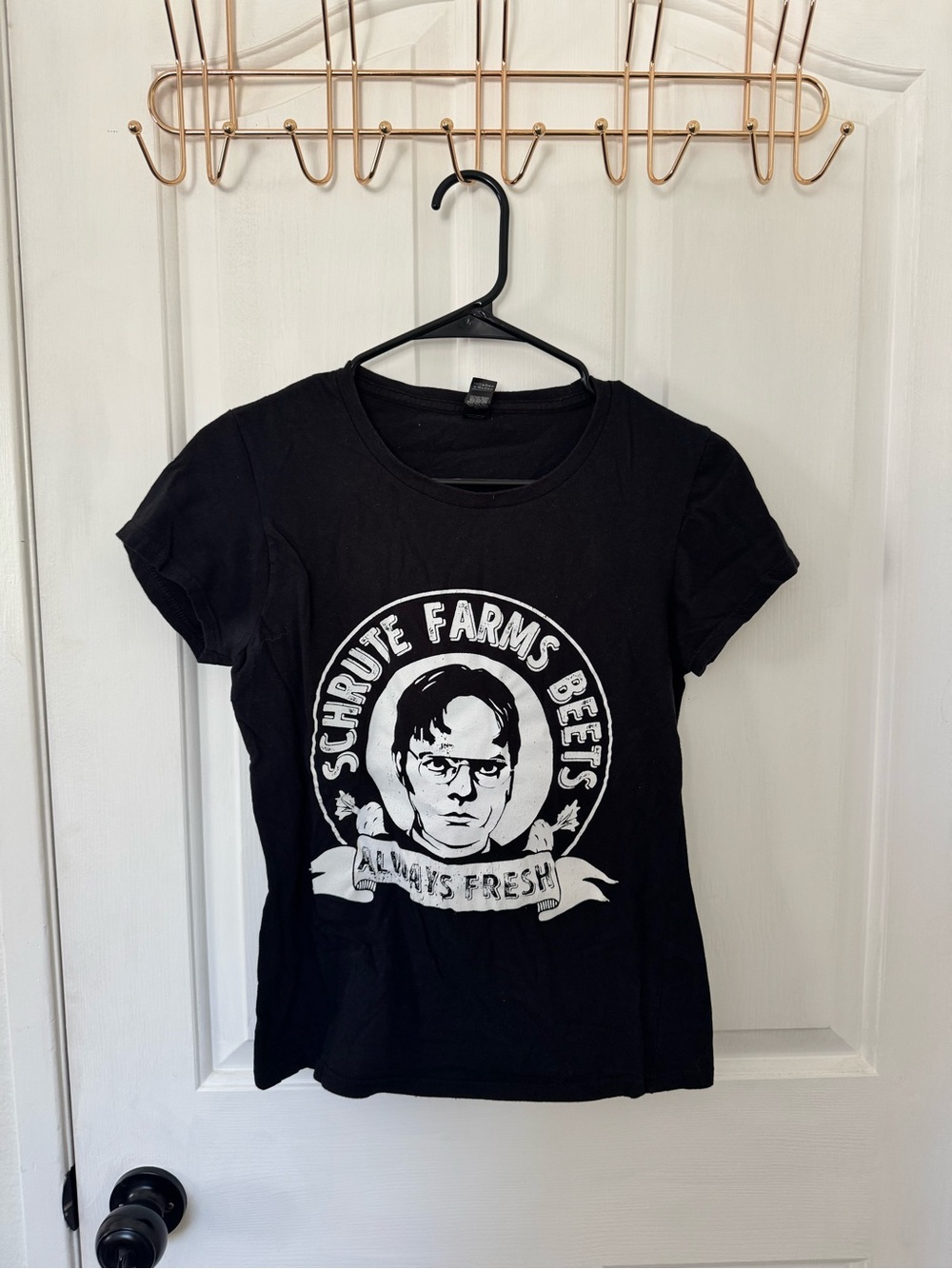 Anvil Black Graphic Tee with White Print - Schrute Farms Beets